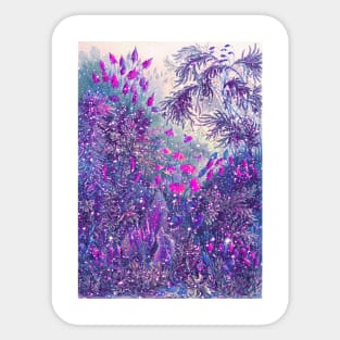 Purple face mask magic forest fairytale floral design with pink flowers Sticker